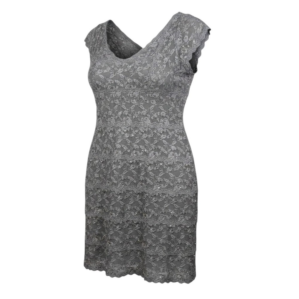 ONYX Nite Dark Gray Lace Sparkly Sequin Dress Cottage Fairy‎ Feminine Size 20W